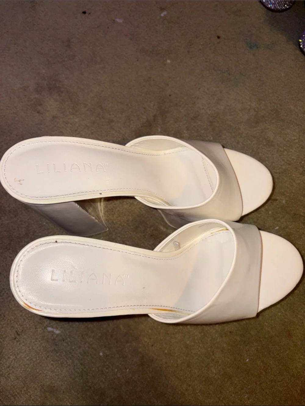 Liliana White Patent Platform Slide Heels